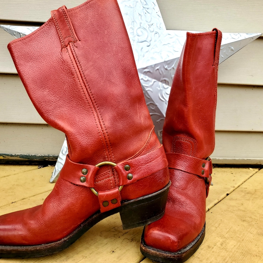 Rare Red Frye Harness Mid calf Boots 8